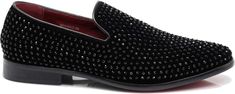 Upgrade your shoe game with our Men's Velvet Rhinestone Studded Designer Shoes. Made from luxurious velvet material and adorned with elegant rhinestones, these shoes will add a touch of sophistication to any outfit. Perfect for special occasions or making a statement, you'll look and feel like royalty in our designer shoes. Rubber sole Platform measures approximately .25" Rhinestones, luxury and classic style Luxury Suede Loafers For Party, Luxury Rhinestone Loafers For Formal Occasions, Elegant Rhinestone Loafers For Evening, Elegant Suede Loafers For Party, Luxury Suede Party Loafers, Elegant Party Loafers With Studded Rubber Outsoles, Formal Loafers With Rhinestones And Round Toe, Luxury Party Loafers With Rhinestones, Evening Loafers With Rhinestones And Round Toe