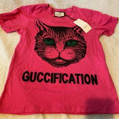 New With Tags Authentic And Rare Women’s Tshirt Trendy Gucci Tops With Letter Print, Designer Pink Short Sleeve Tops, Designer Gucci Tops With Letter Print, Designer Pink Crew Neck Tops, Designer Gucci Tops With Logo Print, Designer Gucci Crew Neck Top, Casual Pink Gucci Top, Gucci Designer Crew Neck Top, Gucci Cotton Graphic Tee