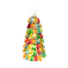 a multicolored christmas tree ornament on a white background