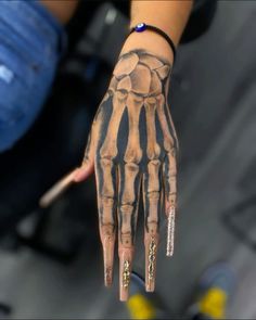 a person's hand with tattoos on it