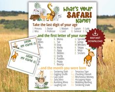 a safari baby shower game is shown in the grass