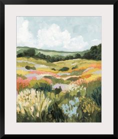 a painting of a field with flowers and grass