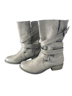 Brand: ROCKET DOGS Style: BOOTS MID-CALF FLATS Color: GREY Size: 8.5 SKU: 186-186299-6343 CONDITION: GENTLY USED Gray Ankle-high Boots For Outdoor, Gray Ankle Boots For Fall, Gray Round Toe Boots For Fall, Casual Gray Boots For Fall, Casual Gray Fall Boots, Gray Ankle-high Winter Boots, Gray Ankle Boots For Winter, Rocket Dogs, Style Boots