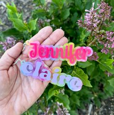 These acrylic personalized keychains are the perfect addition to a backpack, purse, diaper bag, or your keys. You can choose any word or name that you want on this keychain. MEASURMENTS The keychain (name) will be between 3"- 5" in length and approximately 1" - 1 1/2" tall depending on the length of the name and font choice.  Each layer is made from 1/8" thick acrylic. You can choose from a list of fonts and also choose between teal and lavender for the name/word color. The base acrylic is a fun Rectangular Custom Name Keychains For Personal Use, Personalized Multicolor Keychains For Everyday Use, Personalized Multicolor Keychains, Customized Multicolor Keychains For School, Customizable Cute School Keychains, Cute Customizable School Keychains, Personalized Pink Rectangular Keychain, Customizable Rectangular Keychains For Personalized Gifts, Personalized Rectangular Pink Keychain