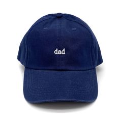 "Introducing our Customisable Dad Cap - the perfect gift for Father's Day or any occasion to celebrate the amazing dads in our lives! This cap features the word \"dad\" embroidered on the front in lowercase, but don't worry, it's completely customisable to suit your preferences. Customisation Options: Spelling: If you prefer a different spelling (or name) such as \"pops\" \"grandpa\" or \"daddy,\" just let us know in the personalisation box during checkout. Lettering: If you prefer uppercase lettering or just a capital \"D,\" we can make that adjustment for you - again let us know in the personalisation box. Choose from a range of stylish cap colours, including navy, beige, pale blue, mint green, or black. With such a variety, you're sure to find the perfect match for your dad's style. To Personalized Blue Cotton Hats, Personalized Hats For Father's Day, Classic Adjustable Dad Hat With Letter Print, Personalized Curved Brim Baseball Cap For Father's Day, Adjustable Flat Bill Dad Hat For Father's Day, Casual Baseball Cap With Embroidered Logo As Gift, Father's Day Gift Baseball Cap With Curved Brim, Father's Day Flat Bill Hat With Letter Print, Father's Day Hats With Letter Print