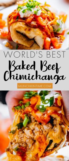 the world's best baked beef chimicanoa is shown in this collage