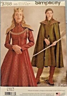 Simplicity Pattern 8768 Medieval Dress Cape Costume Misses Sizes 6 - 14 Uncut for sale online | eBay Cloak Dress, Medieval Costumes, Medieval Cosplay, Cape Costume, Costume Sewing Patterns, Medieval Costume, Costume Patterns, Medieval Dress, Miss Dress