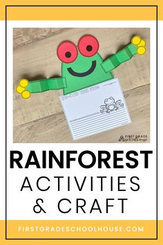 a frog craft with the words rainforest activities and crafts