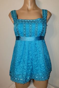 Bebe Retro Y2K X-Small Blue Lace Empire Waist Polka Dot Babydoll Top | eBay Empire Waist Tops Coquette, Blue Babydoll Top, Y2k Babydoll Top, Empire Waist Babydoll Dress, 2000 Babydoll Top, Fashion Design Collection, Babydoll Top, Babydoll Dress, Blue Lace