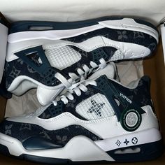 (Air Jordan 4 Lv) Semi New Only Used Twice Louis Vuitton Shop, Shoes Air, Air Jordan 4, Blue And Silver, Womens Shoes Sneakers, Air Jordan, Air Jordans, Jordan, Shoes Sneakers