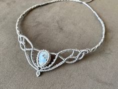 Moonstone macrame choker necklace tiara.With love 💜 Festival Macrame Moonstone Jewelry, Bohemian Silver Macrame Jewelry, Silver Macrame Jewelry For Festivals, Silver Macrame Jewelry For Festival, Adjustable Macrame Moonstone Jewelry, Bohemian Crystal Necklaces For Wedding, Ethereal Handmade Moonstone Necklaces, Ethereal Handmade Moonstone Necklace, Ethereal Adjustable Jewelry For Festivals