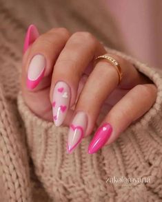 Pink White Nails, Cute Pink Nails, Pink Ombre Nails, February Nails, Nail Designs Valentines, Valentine's Day Nails