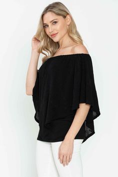 Versatile and convertible top featuring a pointed double overlay and stretchy elastic neckline. Crafted from lightweight, flowy, and breathable embroidered crinkle gauze material (no shrinkage) with a stretchy jersey inner layer. Can be styled off-shoulder, one shoulder, side shoulder, or strapless for a feminine and bohemian look. The relaxed, loose fit offers comfortable, flexible sizing and great coverage, suitable for customers of all ages. Perfect for everyday wear, casual occasions, matern Spring Off-shoulder Tops For Layering, Spring Layering Off-shoulder Tops, Off-shoulder Tops For Spring Layering, Drapey Summer Party Top, Textured Tops For Beach, Spring Season, Textured Tops For Beach In Spring, Textured Tops For The Beach In Spring, Textured Tops For Spring Beach Outings, Textured Beach Tops