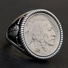 US 1937 Indian Head Buffalo Nickel AU Coin 925 Sterling Silver Signet Ring NEW - Buffalo Skull Desig Vintage Oxidized Signet Ring For Gift, Classic Sterling Silver Skull Ring Gift, Vintage Silver Skull Ring Nickel Free, Vintage Silver Nickel-free Skull Ring, Vintage Nickel-free Silver Skull Ring, Classic Collectible Nickel-free Jewelry, Vintage Adjustable Silver Skull Ring, Classic Nickel-free Collectible Jewelry, Nickel-free Classic Collectible Jewelry