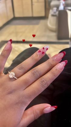 Cute Red Nails, February Nails, Nail Designs Valentines, Heart Nails