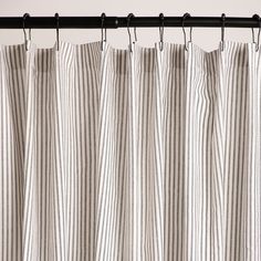 Black and White Ticking Stripe Shower Curtain Ticking Stripe Shower Curtain, Cottage Showers, Ticking Stripe Fabric, Stripe Shower Curtain, Decorating Above Kitchen Cabinets, Extra Long Shower Curtain, Farmhouse Shower Curtain, Long Shower Curtains, Black Shower Curtains