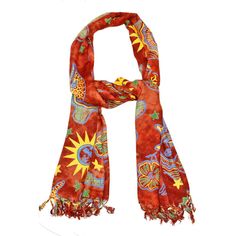 Celestial Artwork Bohemian Seashell Tassel Scarf Bohemian Multicolor Festive Scarves, Multicolor Embroidered Bohemian Scarves, Bohemian Patterned Silk Scarf, Embroidered Silk Bohemian Scarf, Tassel Scarf, Bohemian Scarves With Floral Print, One Size, Unique Gift Items, Ecommerce Platforms, Cotton Viscose