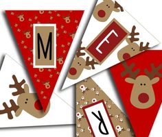 reindeer themed pennants with the letter m on them