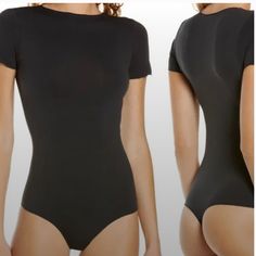 Brand New Never Used Black Stretch Bodysuit With Crew Neck, Black Stretch Crew Neck Bodysuit, Black Scoop Neck Short Sleeve Bodysuit, Fitted Black Short Sleeve Bodysuit With Crew Neck, Black Fitted Crew Neck Short Sleeve Bodysuit, Black Fitted Short Sleeve Crew Neck Bodysuit, Fitted Black Crew Neck Short Sleeve Bodysuit, Casual Seamless Short Sleeve Bodysuit, Black Short Sleeve Bodysuit With Scoop Neck For Summer