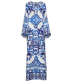 Blue Tile Patterns, Maiolica Pottery, Dolce And Gabbana Fashion, Kaftan Designs, Blue Tile, Tile Print, Blue Pottery, Tile Pattern, Floral Dresses