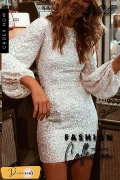 Sequin Puff Sleeve Sheath Dress Winter Party Outfit, Outfits Dress, Womens Fall Dress, Sequin Mini, Hoco Dresses, Sequin Mini Dress, Long Sleeve Mini, Homecoming Dress, Fashion Colours