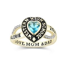 Mementos Jewelry Sterling Silver Customized Women(Ladies) Class Rings for High School College University-Heart Stone Collection-with round CZ/Glass birthstone. This women class ring is designed to be a symbol who you truly are. Order your personalized women's class ring today and wear it with pride for years to come. Choose from a variety of +30 styles and customize it to fit your personal taste. Our ladies' class rings are crafted from sleek Sterling Silver with quality rhodium plating/gold plating/rose gold plating and 10kt White Gold/10kt Yellow Gold, featuring custom options as ring color, side graphics, birthstone and texts. This piece of class rings is a perfect way to commemorate your achievements. Size: 5;5.5;6;6.5;7;7.5;8;8.5;9;9.5;10;10.5;11;11.5;12.  Gender: female.  Age Group: Mens Class Rings, Class Rings College, Heart Halo Ring, College Rings, Class Rings, Graduation Rings, Diamond Anniversary Bands, Diamond Anniversary, Jewelry Sterling Silver