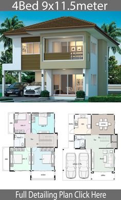 two story house plan with 4 beds and 1 5 meter floor plans for 3 bedroom houses