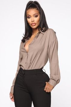 You Better Work Shirt II - Mocha, Shirts & Blouses | Fashion Nova Taupe Fashion, Business Wear, Classy Casual Outfits, Outfit Look, Casual Work Outfits, Work Outfits Women, Business Attire, Womens Loungewear, The Boss