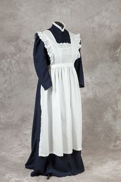 This dress consists of three parts: traditional 5 gore skirt, bodice, lined, and apron. Material is cotton. Custom sized to your measurements. Please send me waist, hip and length measurements after the order has been completed. Can be shipped in other countries, please feel free to ask. There are a lot of different historical dresses and costumes in my shop, feel free to visit under http://www.etsy.com/shop/innatiourine 1800s Maid Dress, Victorian Maid Outfit, Victorian Maid Aesthetic, Victorian Maid Dress, Whitepine Aesthetic, White Nurse Dress, Iwakura Lain, 1800s Dresses