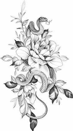 a snake and flowers tattoo design