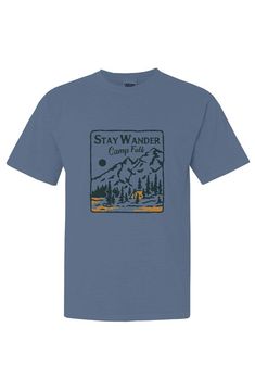 Camp Folk - Unisex T-Shirt Cotton Crew Neck T-shirt For Outdoor Activities, Blue T-shirt With Letter Print For Outdoor, Blue Short Sleeve T-shirt For Outdoor, Cotton T-shirt With Letter Print For Camping, Outdoor Blue Cotton Tops, Blue Cotton Tops For Outdoor, Blue Outdoor Tops With Screen Print, Blue Tops With Screen Print For Outdoor Activities, Blue Screen Print Tops For Outdoor Activities