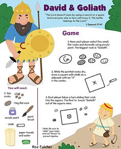 a poster with instructions on how to play the game david and goliath for kids