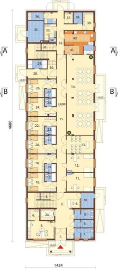 the floor plan for an apartment building with two floors and three levels, which are divided by