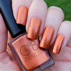 Copper Penny: a beautiful shimmery copper orange nail color. Large 15ml size bottle. Full coverage in 2 coats. For best results always use a base and top coat.  Allow 2-3 minutes dry time between coats All our polish is 10-free, meaning free from 10 of the most common toxins found in the majority of nail polishes on the market. Does not contain: -Formaldehyde (respiratory irritant) -Toluene (nervous system disruptor) -DBP - Dibutyl Phthalate (reproductive/hormonal toxicant) -Camphor (skin/allergy irritant) -Formaldehyde Resin (skin irritant) -Xylene (known allergen/possible carcinogen) -Parabens (linked to breast cancer) -Ethyl Tosylamide (antibacterial/contains toluene) -Triphenyl Phosphate (reproductive/developmental toxicant) -Fragrance (respiratory irritant) Ingredients: Butyl Acetate, Burnt Orange Nail Polish, Orange Nail Color, Orange Nail Polish, Fall Nail Art Designs, Copper Penny, Nail Polish Trends, Trendy Nail Art