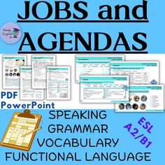 an image of jobs and agendas with text on the front, in blue background