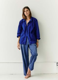 Washington Dc Outfit, Cobalt Blue Outfit, Painter Outfit, Imogene Willie, Work Coat, Modern Vintage Fashion, Denim T Shirt, Dressed To The Nines, An Exercise