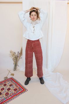 MAHIKA KALA Striped Jeans Outfit, North Design, Victoria Kay, Striped Trousers, Cropped Wide Leg Jeans, Twill Trousers, Leg Design, Naturally Dyed, Twill Fabric