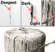 a drawing of a fence post with the words deepest, dark and light on it