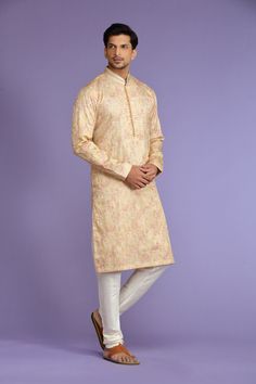 Multi Pastel Orange or Pink Paisley Blended Silk Kurta Set Traditional  Wear  Care Instructions: Dry Clean Blended silk kurta with Stichline & front potli placket. Top Details: Color- Multi Orange or Multi Pink, Fabric - Blend slik Bottom Details Color - Ivory, Style - free size Chudidar, Fabric -Dhupion Silk Package Include: Kurta and Pajama Additional Information : - As this Sherwani/Waistcoat/Kurta is stitched & made as per orders requested only, So there is NO RETURN & NO EXCHANGE on this pr Cotton Silk Bandhgala For Ceremonial Eid, Ceremonial Cotton Silk Straight Kurta, Ceremonial Cotton Silk Kurta With Traditional Drape, Ceremonial Cotton Silk Kurta For Navratri, Ceremonial Silk Kurta With Chikankari Embroidery, Ceremonial Cotton Silk Traditional Wear With Long Sleeves, Bollywood Style Cotton Silk Kurta For Weddings, Silk Sherwani With Chikankari Embroidery For Navratri, Bollywood Style Cotton Silk Wedding Kurta