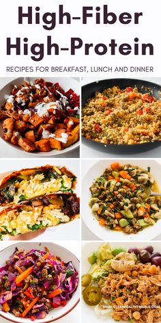 These high-fiber high-protein meals will keep you satiated! These are perfectly balanced healthy recipes for breakfast, lunch and dinner! High Fiber Lunch Ideas Healthy Food, High Protein Meals Post Surgery, High Protein High Fiber Meals Breakfast Ideas, High Fiber Breakfast Meal Prep, High Fiber Easy Meals, Hi Fiber Meals, Fiber Meal Prep, High Protein Meals Breakfast Lunch And Dinner, High Fiber High Protein Meals Dinners