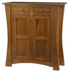 a wooden cabinet with two doors and drawers