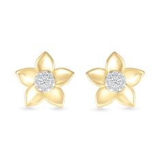 Make a statement with our diamond daisy studs. Crafted from solid 10k yellow gold, they feature 0.13 carats of dazzling diamonds set into the center of beautiful gold daisies. Yellow Gold Flower Earrings With Brilliant Cut, Yellow Gold Flower Cluster Earrings For Anniversary, Anniversary Yellow Gold Flower Earrings With Diamond Accents, Flower Shaped Diamond Earrings In Yellow Gold, Yellow Gold Flower Diamond Earrings With Brilliant Cut, Gold Flower Earrings With Diamond Accents, Fine Jewelry Yellow Gold Flower Earrings With Diamond Accents, Yellow Gold Flower Earrings With Diamond Accents, Diamond Flower Earrings In Yellow Gold