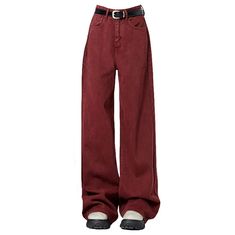 Wine Red Wide-Leg Jeans Dress to impress in our Wine Red Wide-Leg Jeans. Made from high-quality materials and featuring a flattering wide-leg cut, these jeans elevate any outfit. The rich wine red color adds a touch of boldness, making you stand out in style. Perfect for day or night, these jeans are a must-have addition to your wardrobe. Size:XS: Waist: 60cm/ 23.6in, Hips: 100cm/ 39.4in, Length: 99cm/ 38.9inS: Waist: 64cm/ 25.2in, Hips: 104cm/ 40.9in, Length: 100cm/ 39.4inM: Waist: 68cm/ 26.8in, Hips: 108cm/ 42.5in, Length: 101cm/ 39.8inL: Waist: 72cm/ 28.3in, Hips: 112cm/ 44.1in, Length: 102cm/ 40.2inXL: Waist: 76cm/ 29.9in, Hips: 116cm/ 45.7in, Length: 103cm/ 40.6inMaterial: Denim Indie Png Clothes, Red Jeans Aesthetic, Red Pants Aesthetic, Outfits With Red Top, Red Jeans Outfit Aesthetic, Wine Red Clothes, Png Outfits Aesthetic, Red Clothing Aesthetic, Red Clothes Aesthetic