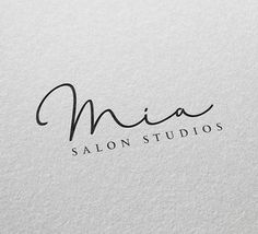 the logo for mia salon studios, which has been designed to look like a handwritten script