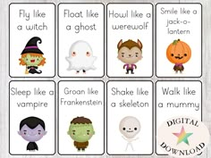 printable halloween flash cards for kids