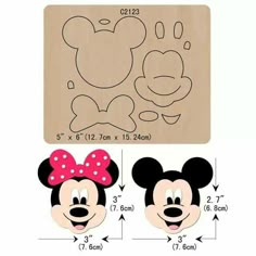 mickey and minnie mouse face stencils are shown with measurements to make them look like they