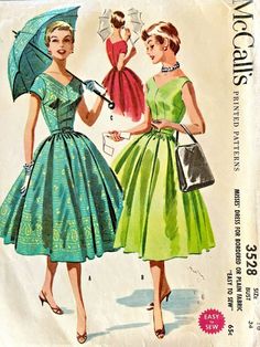 Full Skirt Dress Pattern, Fashion Notebook, 1950s Dress Patterns, 1950 Style, Mccalls Patterns Dress, Fashion 1950, 1950s Sewing Patterns, Stylish Lady, 1950 Fashion