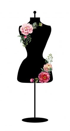 a black mannequin with pink flowers on it