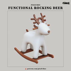 a white rocking horse with brown antlers on it