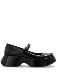 black leather smooth grain glossy finish chunky rubber sole branded insole touch-strap fastening Leather Mary Janes With Platform And Pointed Toe, Modern Black Mary Janes With Buckle Closure, Black Patent Leather Mary Janes With Leather Sole, Modern Leather Mary Janes With Buckle Closure, Modern Leather Closed Toe Mary Janes, Modern Leather Mary Janes With Closed Toe, Formal Leather Platform Mary Janes, Modern Black Round Toe Mary Janes, Modern Mary Janes With Heel Strap And Round Toe